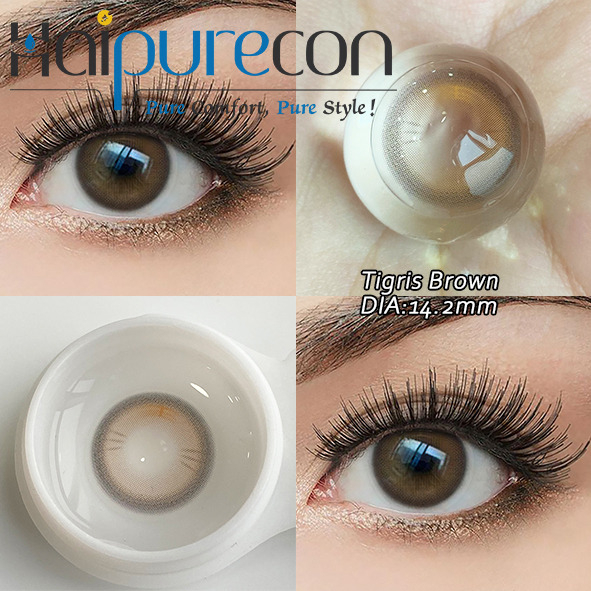 Haipurecon Tigris Brown 14.2mm Y&uuml;zde 40 Su İ&ccedil;eriği Kahverengi Kuru G&ouml;zler i&ccedil;in G&uuml;nl&uuml;k Tek Kullanımlık Kontakt Lensler