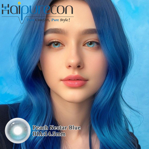 Haipurecon Peach Nectar Blue 14,5 mm Modr&eacute; kontaktn&iacute; čočky s obsahem vody 40 procent pro blond&yacute;nky s UV blokov&aacute;n&iacute;m