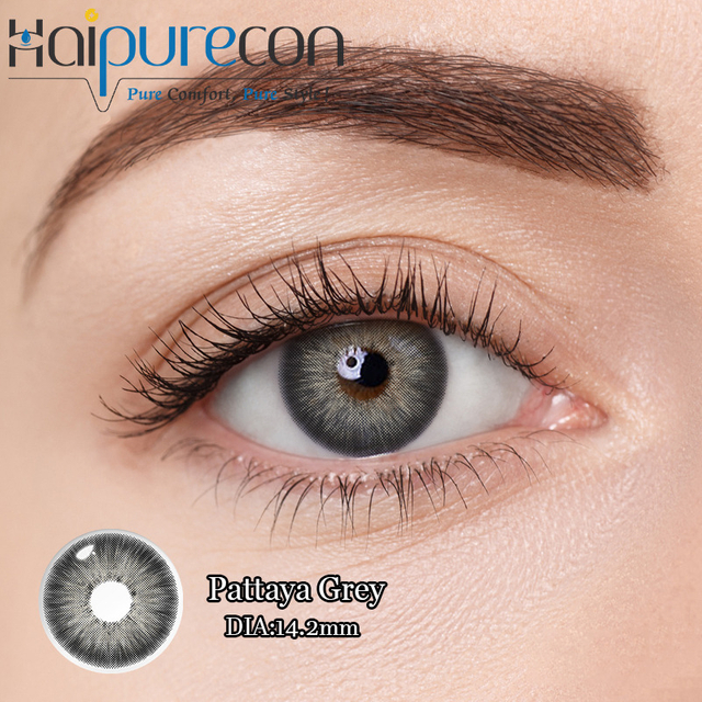 Lenti a contatto grigie usa e getta annuali Haipurecon Pattaya Grey da 14,2 mm. Confortevoli