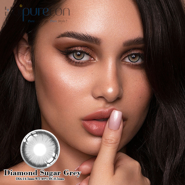 Lentes de contacto Haipurecon Diamond Sugar gris de 14,5 mm con potencia
