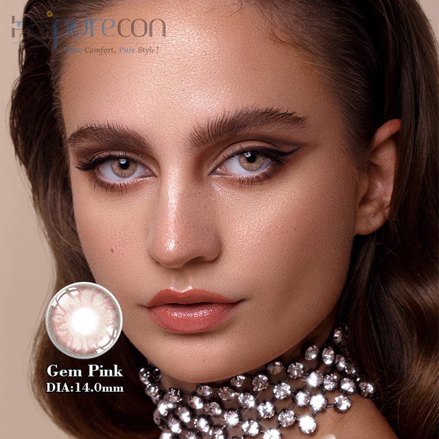 Haipurecon Gem Pink 14.0mm 전원이있는 콘택트 렌즈