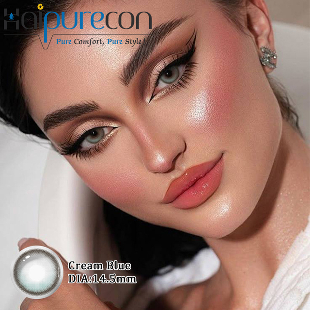 Krem Mavi 14.5mm Y&uuml;zde 40 Su İ&ccedil;erikli G&ouml;z B&uuml;y&uuml;tme ve G&uuml;zellik i&ccedil;in Yıllık Lensler