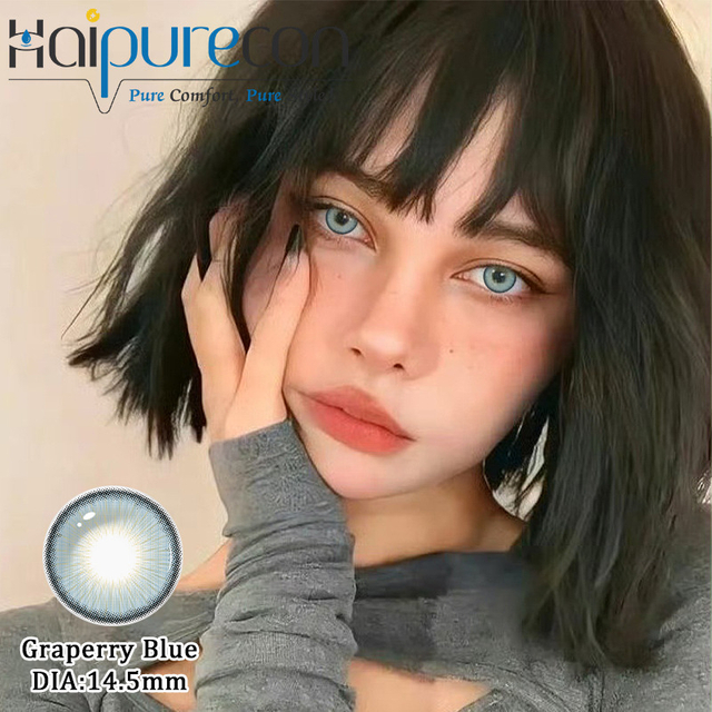 Haipurecon Graperry Blue 14,5mm K&iacute;nh &aacute;p tr&ograve;ng d&ugrave;ng một lần h&agrave;ng năm cho mắt s&aacute;ng M&agrave;u xanh d&agrave;y 0,08mm