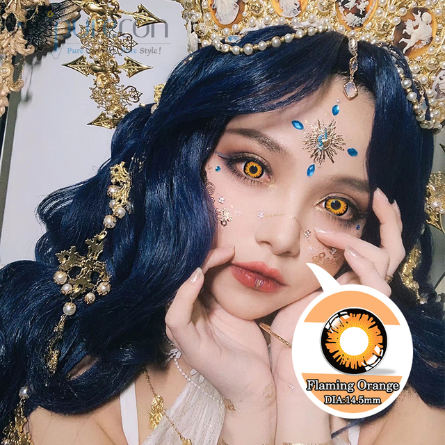 Haipurecon Cosplay ទំនាក់ទំនងកែវភ្នែក flaming ក្រូច 14.5 មម 