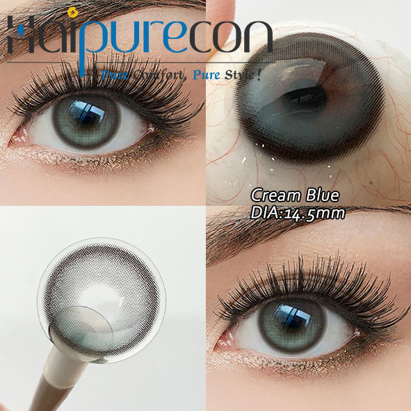 Krem Mavi 14.5mm Y&uuml;zde 40 Su İ&ccedil;erikli G&ouml;z B&uuml;y&uuml;tme ve G&uuml;zellik i&ccedil;in Yıllık Lensler