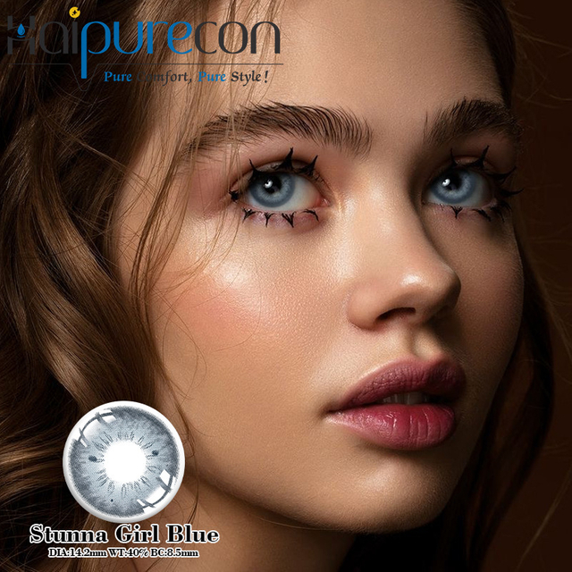 Haipurecon Stunna Girl Blue 14.2mm កម្រិតទឹក 40 ភាគរយ កញ្ចក់ស្ទីលធម្មជាតិសម្រាប់ភ្នែកងងឹត