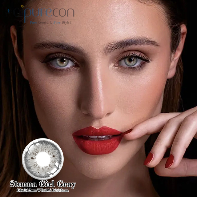 Haipurecon Stunna Girl Girl Gry 14.2 מ'מ עדשות מגע עם כוח
