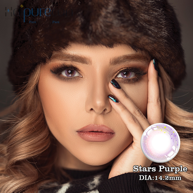 Haipurecon Color Contins Lenses Stars Purple مع Power 14.2mm
