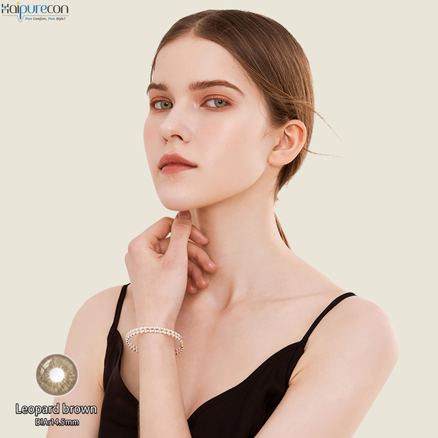 Haipurecon Leopard Brown 14,5 мм K-Beauty күнделікті бір рет қолданылатын контактілі линзалар 55 пайыз су мөлшері 8,5 негіз қисығы 0,08 мм Ортасының қалыңдығы 10 дана
