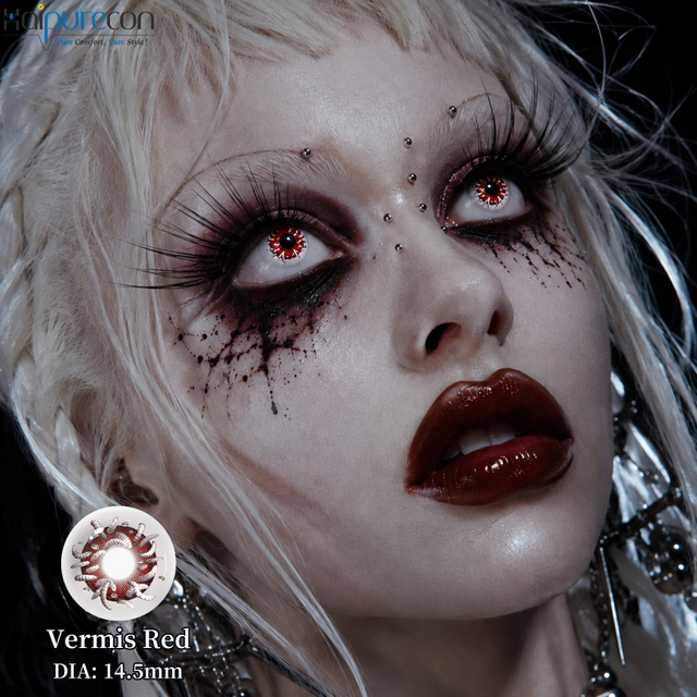 Haipurecon Vermis Red Cosplay Contact Lenses - អាចចោលបានប្រចាំឆ្នាំ 14.5mm