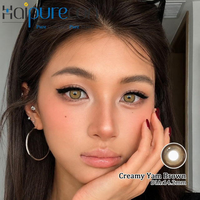 Haipurecon Creamy Yam Brown 14.5mm Natural Sparkle Contact Lenses 8.6mm BC ទឹក 40% ប្រចាំឆ្នាំ CE ISO រោងចក្រថែរក្សាសម្រស់ភ្នែក