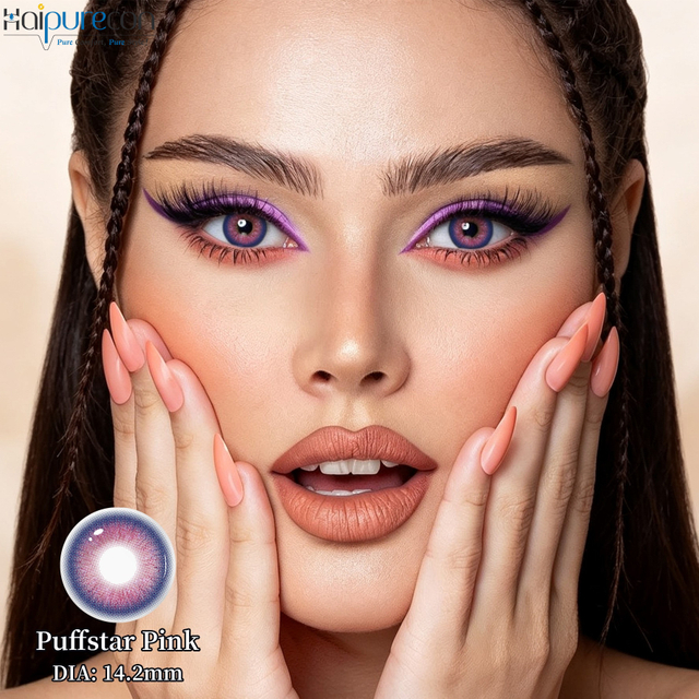 Lentet e kontaktit Haipurecon Puffstar Pink 14,2 mm me shk&euml;lqim roz&euml; 8,6 mm BC 40% Uj&euml; &ccedil;do vit CE ISO Vibrant Eye Beauty Factory