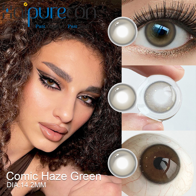 Lente kontakti me ngjyra vjetore Haipurecon Comic Haze Jeshile 14,2 mm Manga Efekt i madh n&euml; sy 40% P&euml;rmbajtje uji 8,6 mm BC CE ISO 0197