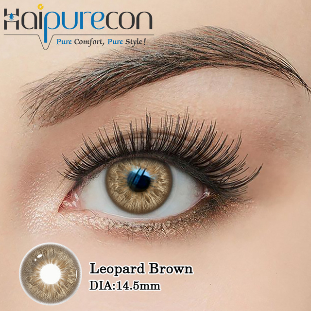 Haipurecon Leopard Brown 14,5 мм K-Beauty күнделікті бір рет қолданылатын контактілі линзалар 55 пайыз су мөлшері 8,5 негіз қисығы 0,08 мм Ортасының қалыңдығы 10 дана
