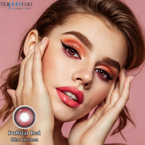 Haipurecon Puffstar Vermelho 14,2mm Lentes de Contato Brilhantes Vibrantes 8,6mm BC 40% &Aacute;gua Anual CE ISO F&aacute;brica de Beleza de Olhos Apaixonados