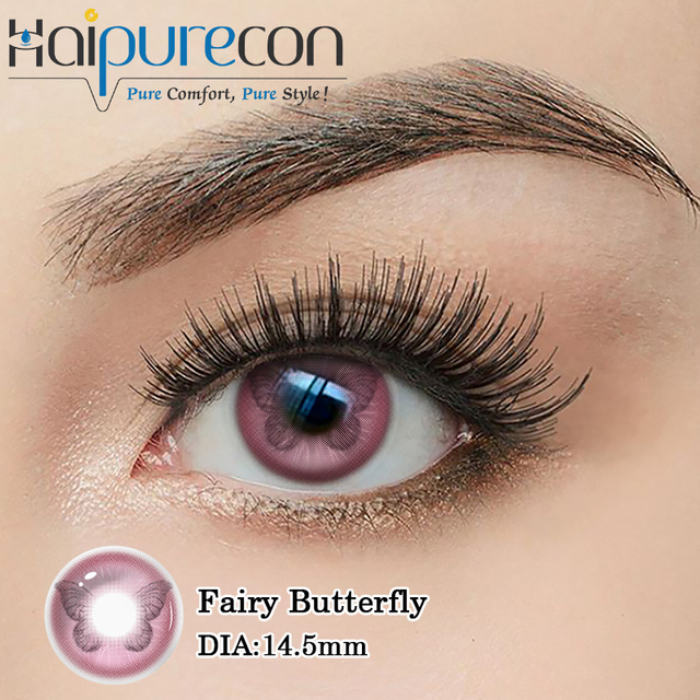 Haipurecon Fairy Butterfly Pink Cosplay kontaktlencs&eacute;k 14,5 mm-es &eacute;ves eldobhat&oacute; CE &eacute;s ISO tan&uacute;s&iacute;tv&aacute;nnyal