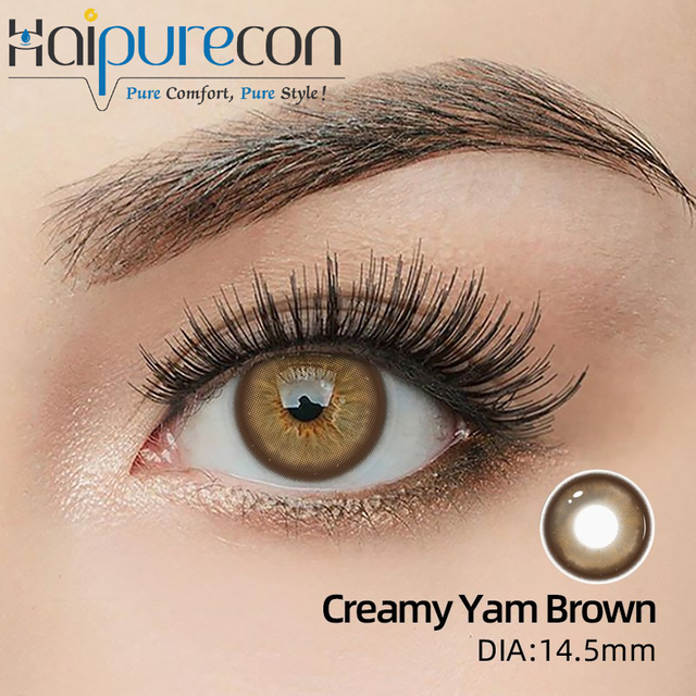 Haipurecon Creamy Yam Brown 14.5mm Natural Sparkle Contact Lenses 8.6mm BC ទឹក 40% ប្រចាំឆ្នាំ CE ISO រោងចក្រថែរក្សាសម្រស់ភ្នែក